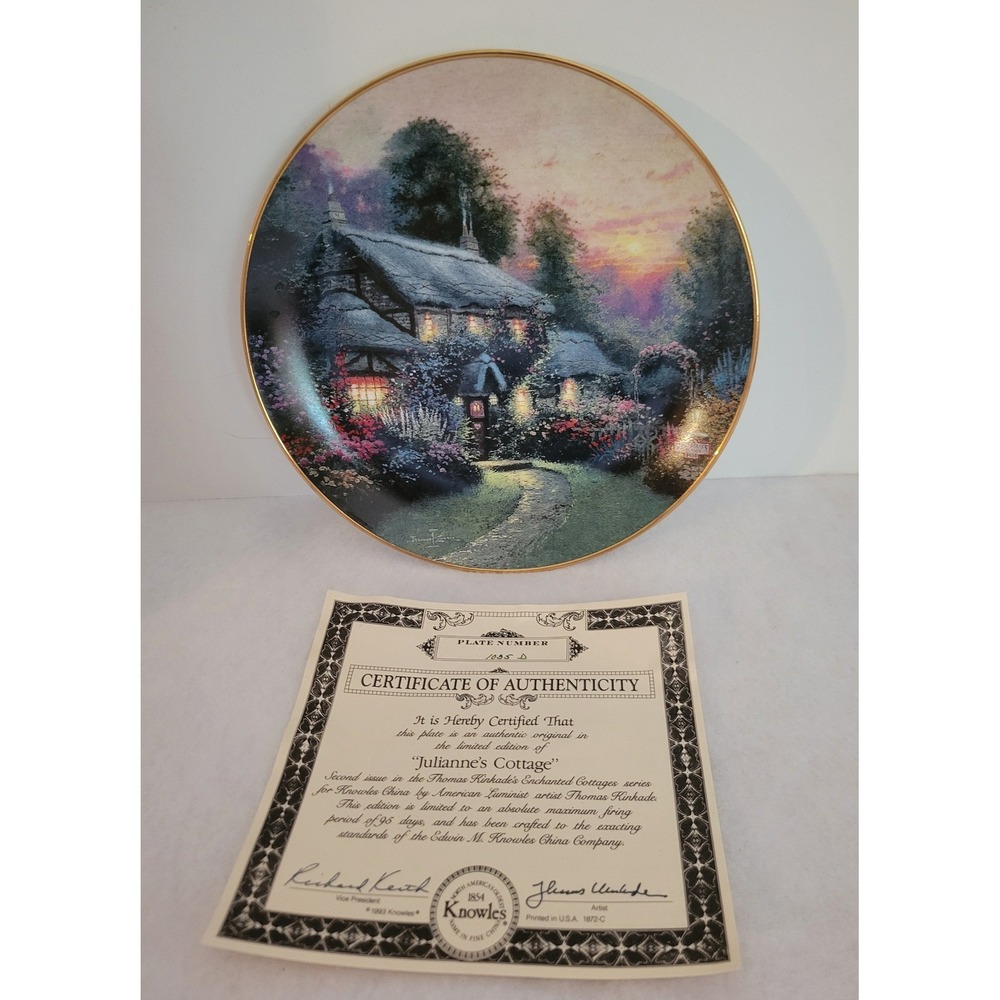 Knowles Thomas Kinkade Julianne's Cottage Plate 8.25" Multicolor 1993 COA